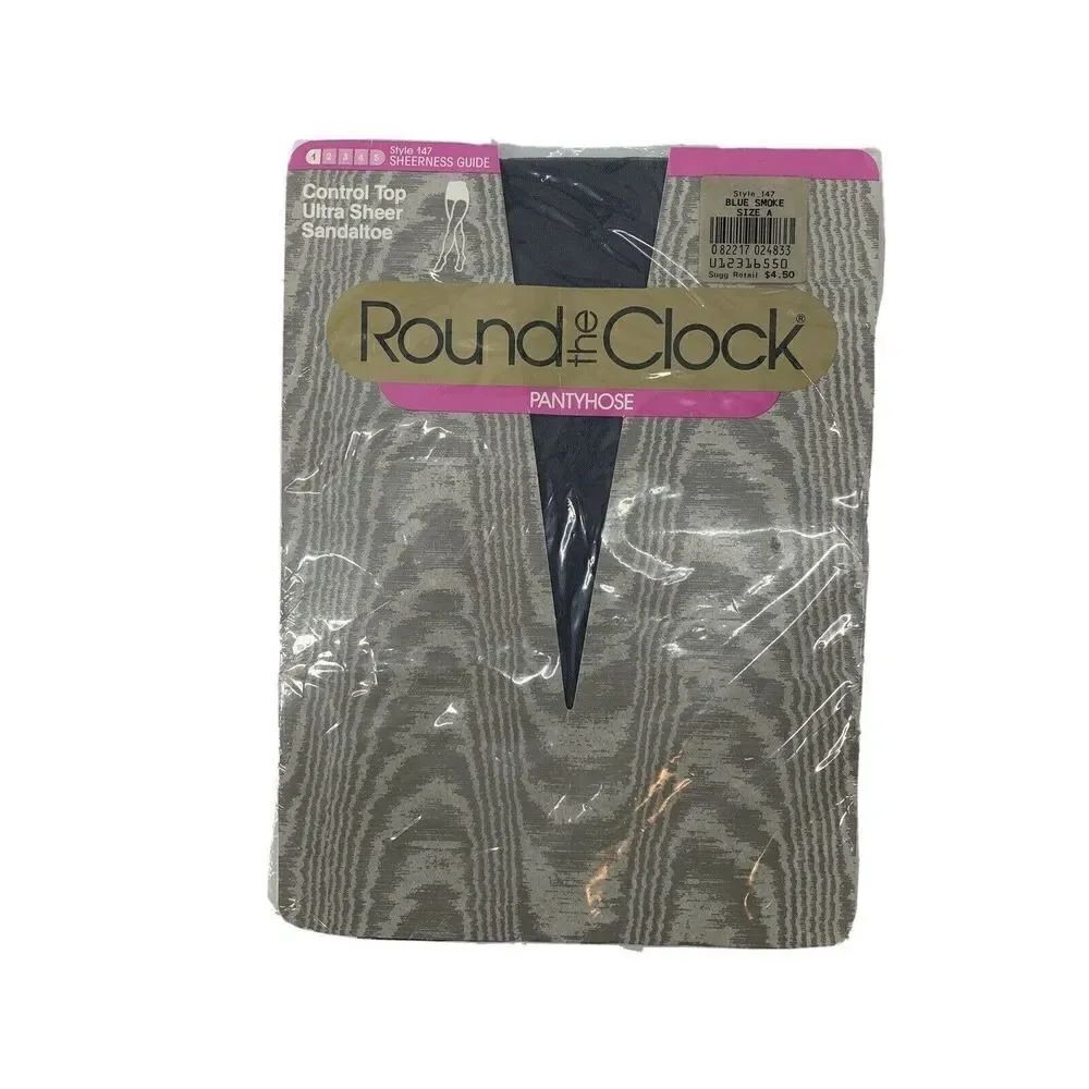 Round The Clock Pantyhose 1988 Vintage Navy Sz A